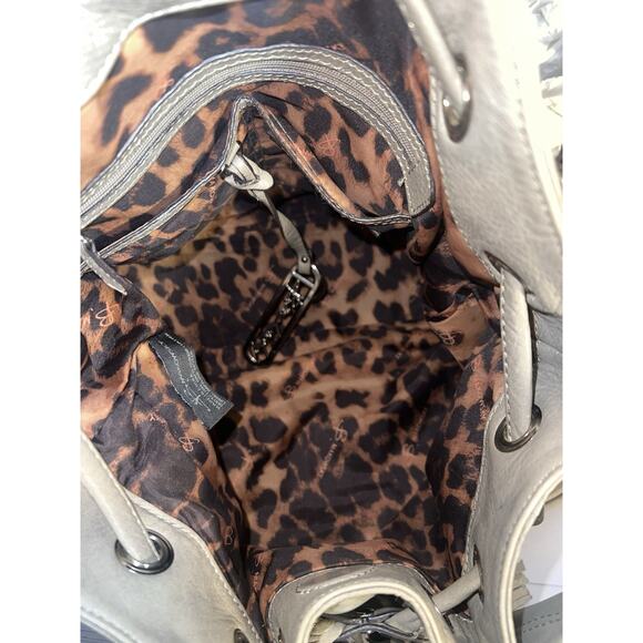 B. Makowsky Gray Leather Drawstring & Zipper Pockets Shoulder & Bag Dust Bag - Picture 5 of 12